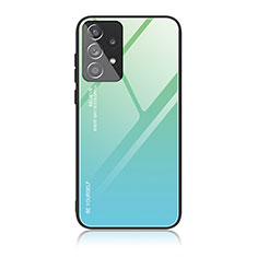 Coque Rebord Contour Silicone et Vitre Miroir Housse Etui Degrade Arc en Ciel JD1 pour Samsung Galaxy A33 5G Cyan