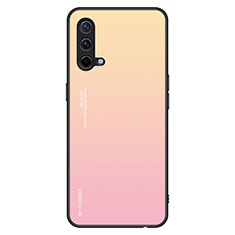 Coque Rebord Contour Silicone et Vitre Miroir Housse Etui Degrade Arc en Ciel JM1 pour OnePlus Nord CE 5G Rose