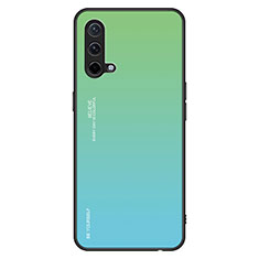 Coque Rebord Contour Silicone et Vitre Miroir Housse Etui Degrade Arc en Ciel JM1 pour OnePlus Nord CE 5G Vert