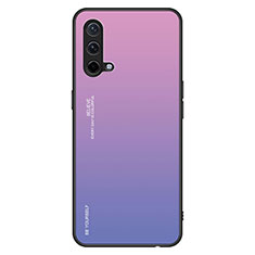 Coque Rebord Contour Silicone et Vitre Miroir Housse Etui Degrade Arc en Ciel JM1 pour OnePlus Nord CE 5G Violet Clair