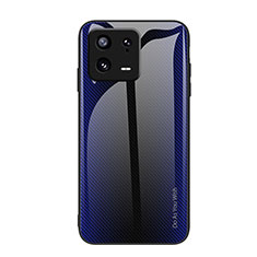 Coque Rebord Contour Silicone et Vitre Miroir Housse Etui Degrade Arc en Ciel JM1 pour Xiaomi Mi 13 5G Bleu Royal