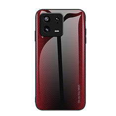 Coque Rebord Contour Silicone et Vitre Miroir Housse Etui Degrade Arc en Ciel JM1 pour Xiaomi Mi 13 5G Rouge