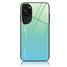 Coque Rebord Contour Silicone et Vitre Miroir Housse Etui Degrade Arc en Ciel JM2 pour Huawei P60 Art Vert