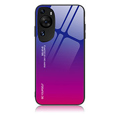 Coque Rebord Contour Silicone et Vitre Miroir Housse Etui Degrade Arc en Ciel JM2 pour Huawei P60 Art Violet