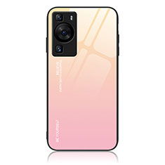 Coque Rebord Contour Silicone et Vitre Miroir Housse Etui Degrade Arc en Ciel JM2 pour Huawei P60 Pro Rose