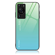 Coque Rebord Contour Silicone et Vitre Miroir Housse Etui Degrade Arc en Ciel JM2 pour Huawei P60 Pro Vert