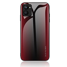 Coque Rebord Contour Silicone et Vitre Miroir Housse Etui Degrade Arc en Ciel JM2 pour Realme C33 (2023) Rouge