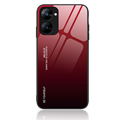 Coque Rebord Contour Silicone et Vitre Miroir Housse Etui Degrade Arc en Ciel JM2 pour Realme V30 5G Rouge