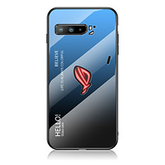 Coque Rebord Contour Silicone et Vitre Miroir Housse Etui Degrade Arc en Ciel LS1 pour Asus ROG Phone 3 Bleu