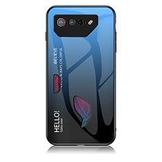 Coque Rebord Contour Silicone et Vitre Miroir Housse Etui Degrade Arc en Ciel LS1 pour Asus ROG Phone 7 Bleu