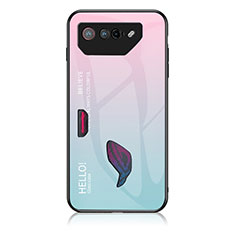 Coque Rebord Contour Silicone et Vitre Miroir Housse Etui Degrade Arc en Ciel LS1 pour Asus ROG Phone 7 Cyan