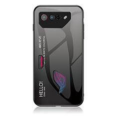 Coque Rebord Contour Silicone et Vitre Miroir Housse Etui Degrade Arc en Ciel LS1 pour Asus ROG Phone 7 Gris Fonce