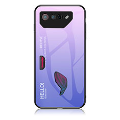 Coque Rebord Contour Silicone et Vitre Miroir Housse Etui Degrade Arc en Ciel LS1 pour Asus ROG Phone 7 Violet Clair