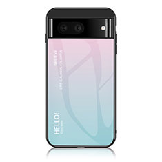 Coque Rebord Contour Silicone et Vitre Miroir Housse Etui Degrade Arc en Ciel LS1 pour Google Pixel 7 5G Cyan