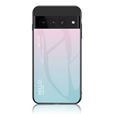 Coque Rebord Contour Silicone et Vitre Miroir Housse Etui Degrade Arc en Ciel LS1 pour Google Pixel 7 Pro 5G Cyan