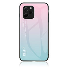 Coque Rebord Contour Silicone et Vitre Miroir Housse Etui Degrade Arc en Ciel LS1 pour Huawei Enjoy 50z Cyan