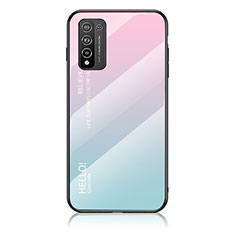 Coque Rebord Contour Silicone et Vitre Miroir Housse Etui Degrade Arc en Ciel LS1 pour Huawei Honor 10X Lite Cyan