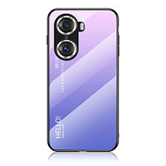 Coque Rebord Contour Silicone et Vitre Miroir Housse Etui Degrade Arc en Ciel LS1 pour Huawei Honor 60 5G Violet Clair