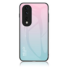 Coque Rebord Contour Silicone et Vitre Miroir Housse Etui Degrade Arc en Ciel LS1 pour Huawei Honor 80 Pro 5G Cyan