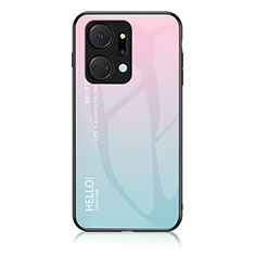 Coque Rebord Contour Silicone et Vitre Miroir Housse Etui Degrade Arc en Ciel LS1 pour Huawei Honor X7a Cyan