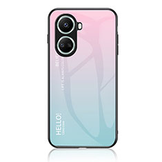 Coque Rebord Contour Silicone et Vitre Miroir Housse Etui Degrade Arc en Ciel LS1 pour Huawei Nova 10 SE Cyan