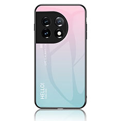 Coque Rebord Contour Silicone et Vitre Miroir Housse Etui Degrade Arc en Ciel LS1 pour OnePlus 11 5G Cyan