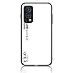 Coque Rebord Contour Silicone et Vitre Miroir Housse Etui Degrade Arc en Ciel LS1 pour OnePlus Nord 2 5G Blanc