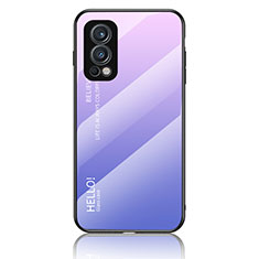 Coque Rebord Contour Silicone et Vitre Miroir Housse Etui Degrade Arc en Ciel LS1 pour OnePlus Nord 2 5G Violet Clair