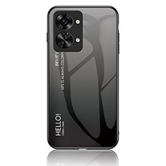 Coque Rebord Contour Silicone et Vitre Miroir Housse Etui Degrade Arc en Ciel LS1 pour OnePlus Nord 2T 5G Gris Fonce