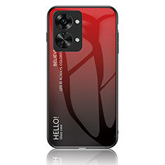 Coque Rebord Contour Silicone et Vitre Miroir Housse Etui Degrade Arc en Ciel LS1 pour OnePlus Nord 2T 5G Rouge