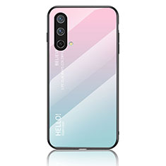 Coque Rebord Contour Silicone et Vitre Miroir Housse Etui Degrade Arc en Ciel LS1 pour OnePlus Nord CE 5G Cyan