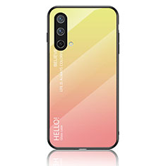 Coque Rebord Contour Silicone et Vitre Miroir Housse Etui Degrade Arc en Ciel LS1 pour OnePlus Nord CE 5G Jaune