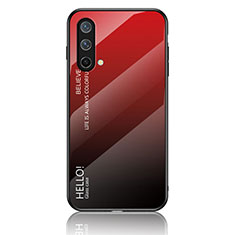 Coque Rebord Contour Silicone et Vitre Miroir Housse Etui Degrade Arc en Ciel LS1 pour OnePlus Nord CE 5G Rouge