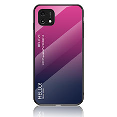 Coque Rebord Contour Silicone et Vitre Miroir Housse Etui Degrade Arc en Ciel LS1 pour Oppo A16K Rose Rouge