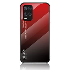 Coque Rebord Contour Silicone et Vitre Miroir Housse Etui Degrade Arc en Ciel LS1 pour Oppo A54 4G Rouge