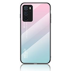 Coque Rebord Contour Silicone et Vitre Miroir Housse Etui Degrade Arc en Ciel LS1 pour Oppo A54s Cyan