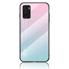 Coque Rebord Contour Silicone et Vitre Miroir Housse Etui Degrade Arc en Ciel LS1 pour Oppo A55S 5G Cyan