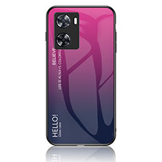 Coque Rebord Contour Silicone et Vitre Miroir Housse Etui Degrade Arc en Ciel LS1 pour Oppo A77 4G Rose Rouge