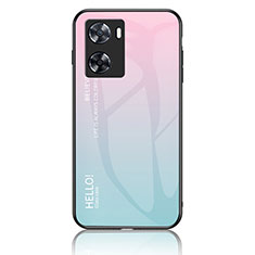 Coque Rebord Contour Silicone et Vitre Miroir Housse Etui Degrade Arc en Ciel LS1 pour Oppo A77s Cyan