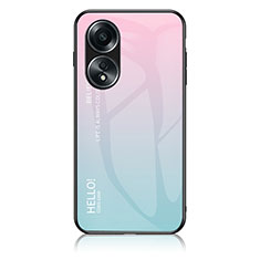 Coque Rebord Contour Silicone et Vitre Miroir Housse Etui Degrade Arc en Ciel LS1 pour Oppo A78 4G Cyan