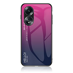 Coque Rebord Contour Silicone et Vitre Miroir Housse Etui Degrade Arc en Ciel LS1 pour Oppo A78 4G Rose Rouge