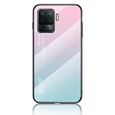 Coque Rebord Contour Silicone et Vitre Miroir Housse Etui Degrade Arc en Ciel LS1 pour Oppo A94 4G Cyan