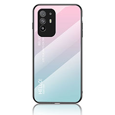 Coque Rebord Contour Silicone et Vitre Miroir Housse Etui Degrade Arc en Ciel LS1 pour Oppo A94 5G Cyan