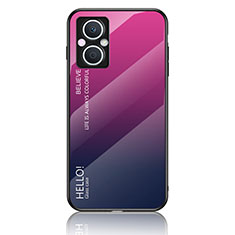 Coque Rebord Contour Silicone et Vitre Miroir Housse Etui Degrade Arc en Ciel LS1 pour Oppo A96 5G Rose Rouge