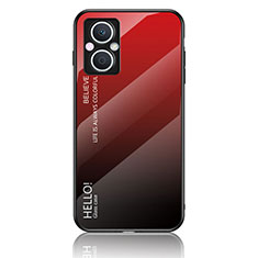 Coque Rebord Contour Silicone et Vitre Miroir Housse Etui Degrade Arc en Ciel LS1 pour Oppo A96 5G Rouge