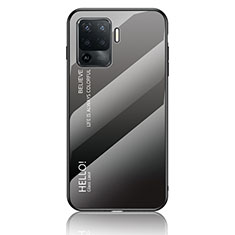 Coque Rebord Contour Silicone et Vitre Miroir Housse Etui Degrade Arc en Ciel LS1 pour Oppo F19 Pro Gris Fonce