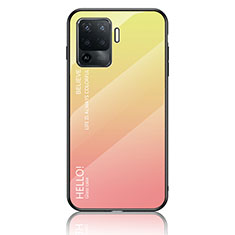 Coque Rebord Contour Silicone et Vitre Miroir Housse Etui Degrade Arc en Ciel LS1 pour Oppo F19 Pro Jaune