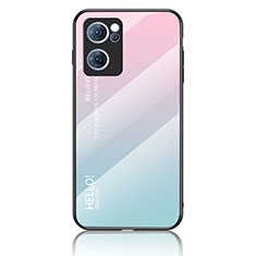 Coque Rebord Contour Silicone et Vitre Miroir Housse Etui Degrade Arc en Ciel LS1 pour Oppo Find X5 Lite 5G Cyan