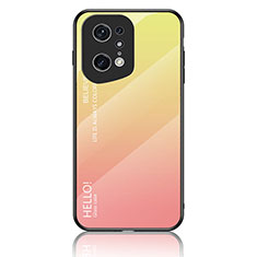 Coque Rebord Contour Silicone et Vitre Miroir Housse Etui Degrade Arc en Ciel LS1 pour Oppo Find X5 Pro 5G Jaune