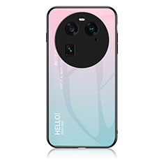 Coque Rebord Contour Silicone et Vitre Miroir Housse Etui Degrade Arc en Ciel LS1 pour Oppo Find X6 5G Cyan